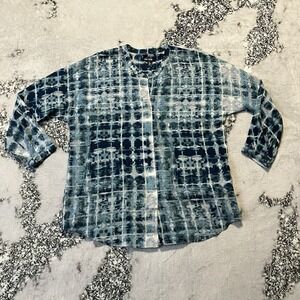 Nic Zoe Blouse Womens Size S Tye Dye Button Front Silk Blend 3/4 Sleeve Boho